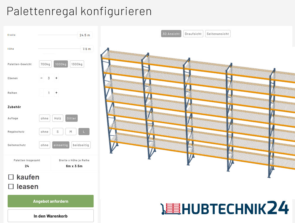 3D Schwerlast Hochregallager Planer Konfigurator